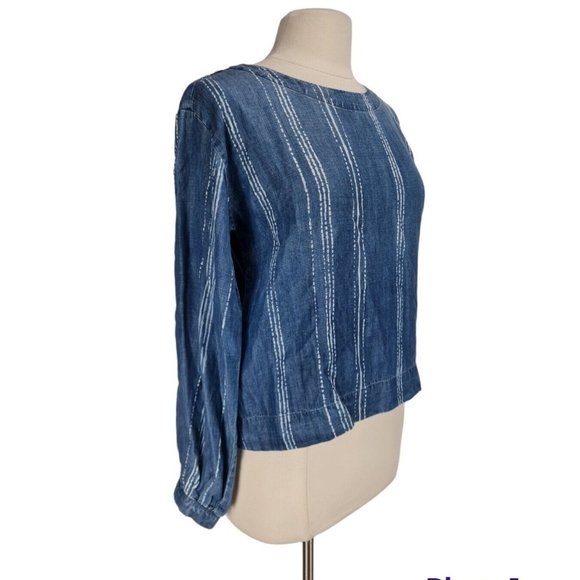 Cloth & Stone Women Size S Basic Blouse Back Full Zip Blue Striped Long SLV. A0P - Picture 2 of 6
